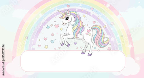 White Unicorn with Rainbow Manes Running.