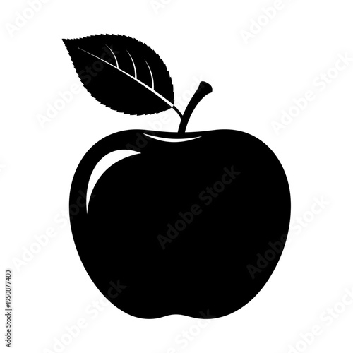 Black silhouette of an apple with a leaf detail