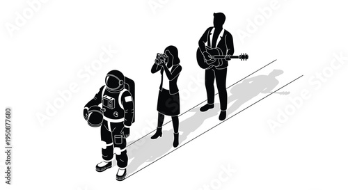 Set of 3 black silhouette musicians vector