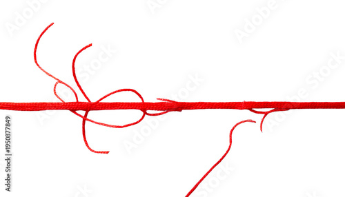 Bright red string isolated PNG, thin thread or twine element on transparent background