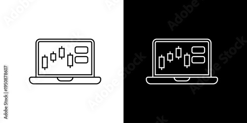 Laptop displaying financial candlestick chart, symbolizing online market analysis, digital trading, investment strategy, and economic data insights
