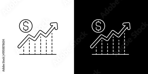 Financial Growth Icon Showing Upward Trend and Dollar Sign, Symbolizing Business Success, Profit Increase, and Market Development