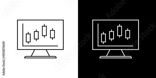 Single icon of candlestick chart on a computer monitor, a financial trading analysis and stock market trend visualization