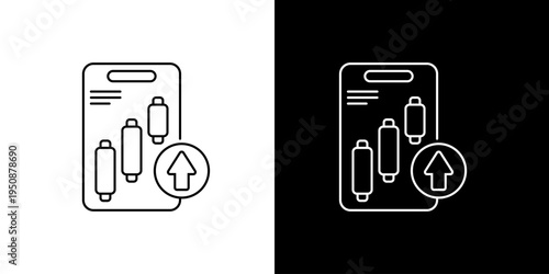 Stock market candlestick chart with upward trend arrow icon representing financial growth and investment strategy