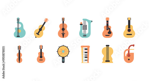 Vibrant musical instruments arranged neatly on display for enthusiasts