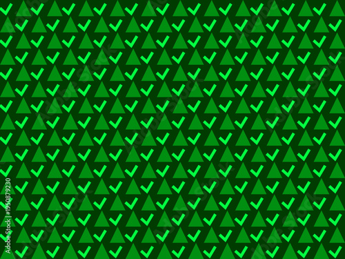 Abstract Green Pattern of Triangles and Checkmarks vector background