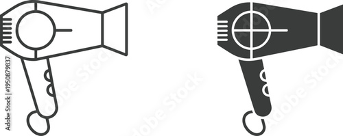 Hair dryer icon set, electric hairdryer grooming device outline and solid style beauty salon vector illustration isolated