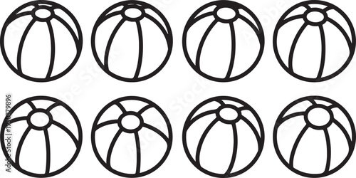 Eight identical black and white circular objects with lines and a dot in the center Vector