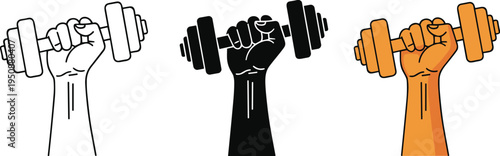 Hand Holding Heavy Dumbbell Vector Illustration Set with Outline Silhouette and Color Style for Fitness Gym Bodybuilding Workout and Strength Training Concept