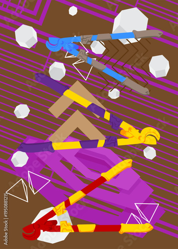 Wire cutter geometrical graphic retro theme background. Minimal geometric elements. Vintage abstract shapes vector illustration.