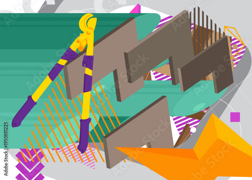 Wire cutter geometrical graphic retro theme background. Minimal geometric elements. Vintage abstract shapes vector illustration.