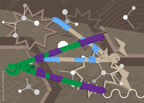 Wire cutter geometrical graphic retro theme background. Minimal geometric elements. Vintage abstract shapes vector illustration.