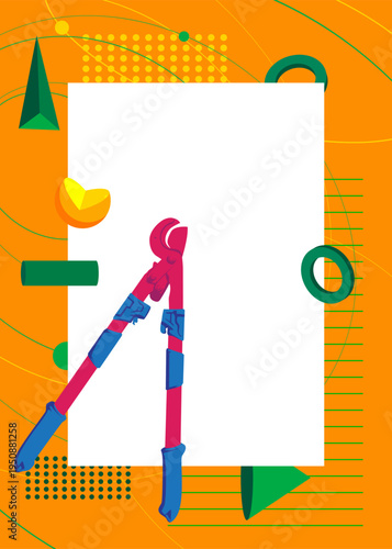 Wire cutter geometrical graphic retro theme background. Minimal geometric elements. Vintage abstract shapes vector illustration.