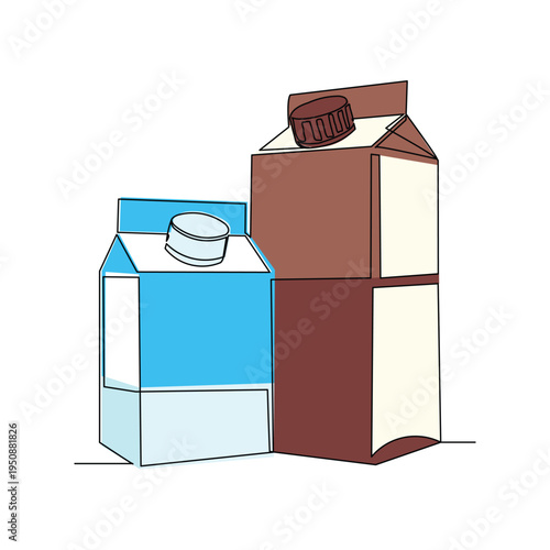 Continuous single line sketch drawing of paper box carton of fresh milk juice product package one line art concept vector illustration editable stroke