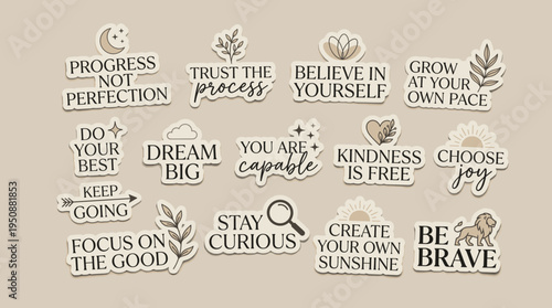 Inspirational Sticker Collection: Growth, Kindness, and Self-Belief