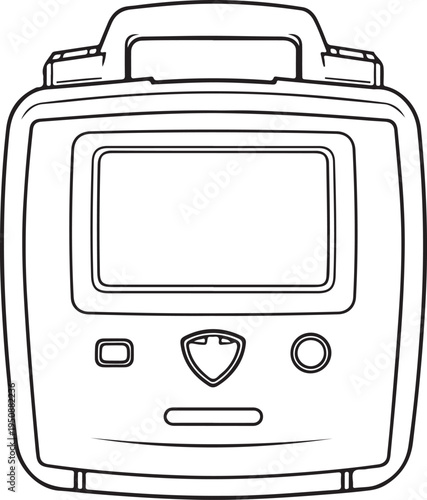 Defibrillator Hand-drawn Sketch Drawing Vector Illustration, Line Linear Symbol Black and White Engraving, Isolated
