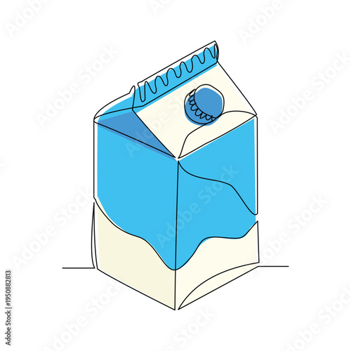 Continuous single line sketch drawing of paper box carton of fresh milk juice product package one line art concept vector illustration editable stroke