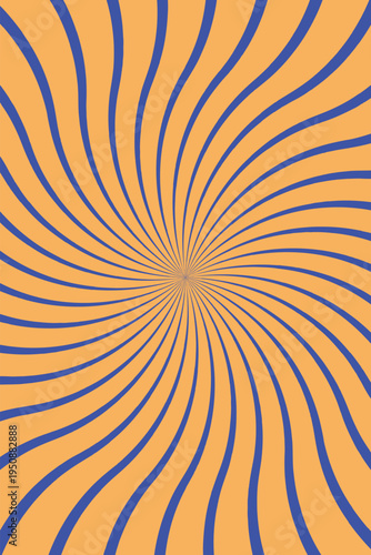 A vibrant orange background with swirling blue lines emanating from the center, creating a dynamic and hypnotic visual effect