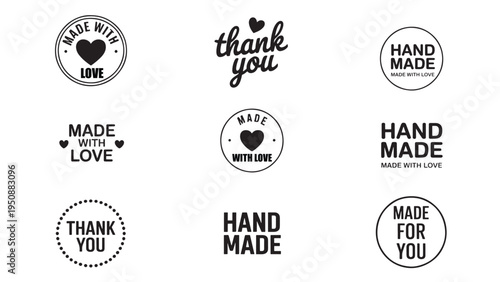 Handmade and Thank You Labels Set – Minimalist Black-and-White Tags for Gifts, Packaging, Artisans, and Small Businesses