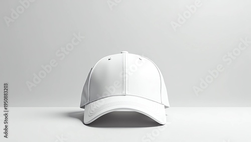 White baseball cap mockup on a grey background, front view