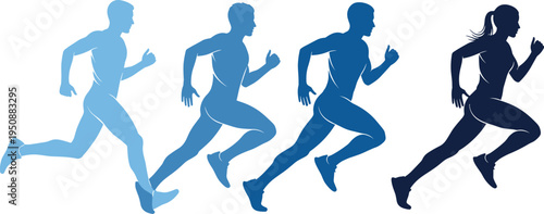 Running athlete silhouettes set with male and female runners in motion, fitness jogging people collection for sport training, marathon and active lifestyle vector illustration