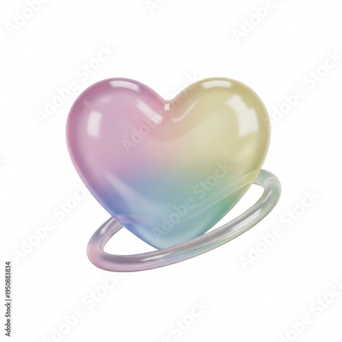 Iridescent heart shaped opal ring with rainbow colors and halo setting