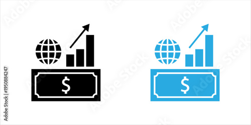 Minimal outline icon set. of storefront with dollar symbol representing small business finance, retail shop, and commercial transactions.
