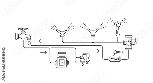 Schematic illustration of a water distribution system with various outlet types