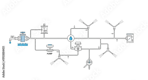 Diagram illustrating a typical irrigation system with components and water flow