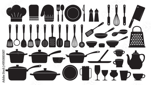 Kitchen Utensils & Cookware Icon Set – Culinary Silhouette Illustrations