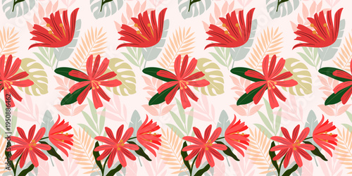 Seamless pink spring floral vector pattern featuring vintage blossom illustrations and green leaves for a decorative nature-inspired textile wallpaper design.
