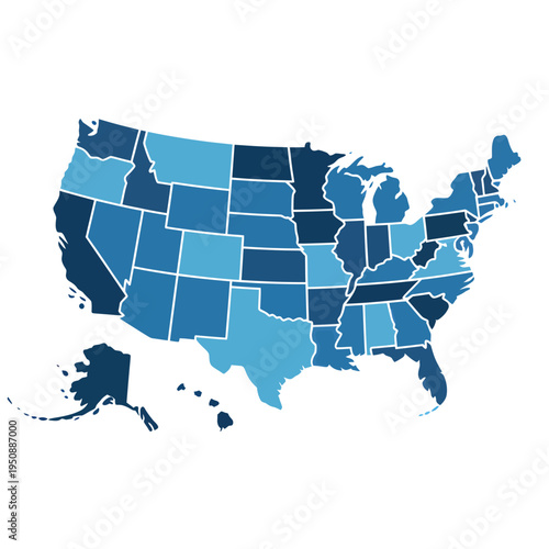 United states map with varying shades of blue illustrating regional data