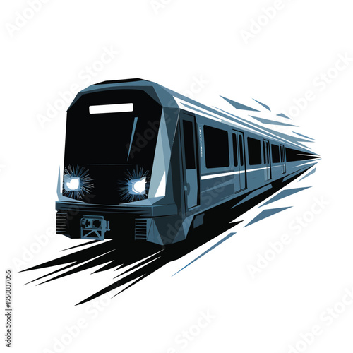 Stylized illustration of a speeding subway train with motion lines