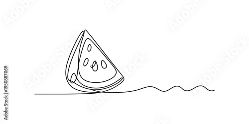 Single line drawing of a fresh watermelon slice isolated on a white background.
