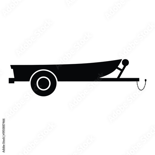 Simple black silhouette of a boat trailer with a single axle