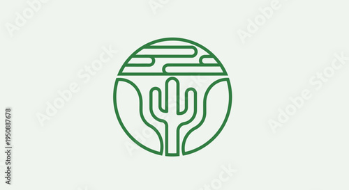 An illustration of a desert landscape with a cactus and mountains in the distance