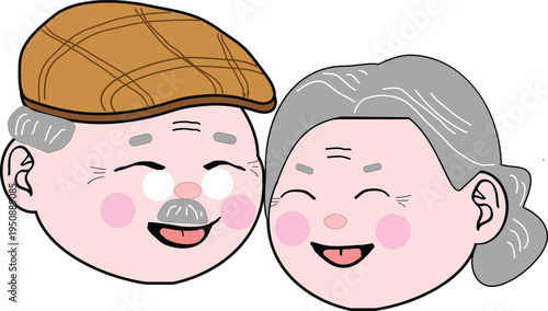 Grandpa and grandma happiness head cartoon doodle