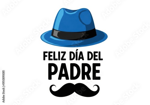 Spanish feliz dia del padre greeting with blue hat and mustache icon