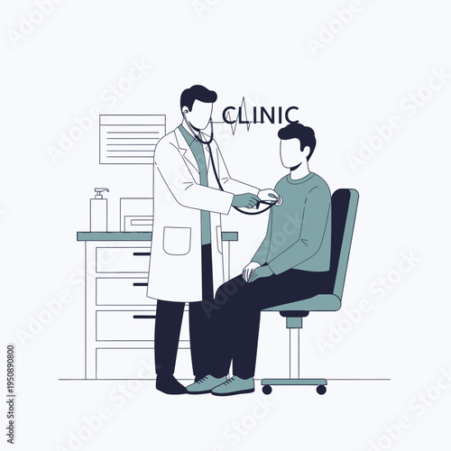 Doctor Professional Examining Patient in Modern Clinic with Stethoscope for General Medical Checkup