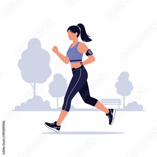 Jogging Woman Running in a City Park Active Lifestyle and Healthy Outdoor Fitness Routine