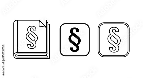 Law and justice symbols book with paragraph sign isolated section mark icons legal concept illustration on white