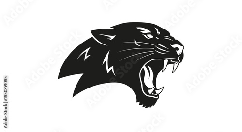 Fierce black panther head roaring aggressively emblematic symbol of power strength and wildness isolated on white