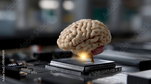 Innovative technology showcase brain-computer interface concept digital lab 3d render futuristic environment close-up view