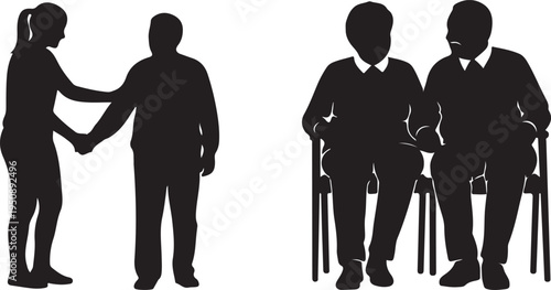 Generational Handshake and Seated Elders Meeting Isolated on white background