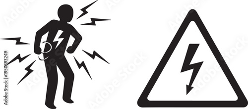 Person Shocked by Electricity Symbol and Warning Sign Isolated on white background