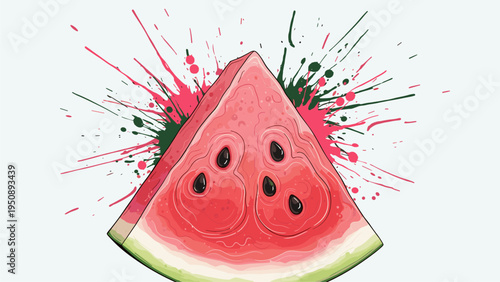 Fresh Watermelon Slice Splash Art - Summer Fruit Design Element