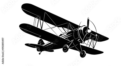 Vintage biplane aircraft silhouette in flight retro aviation transport historical air travel classic propeller engine