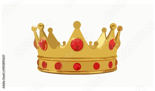 Royal golden crown with red jewels 3D icon isolated on white background luxury king crown illustration