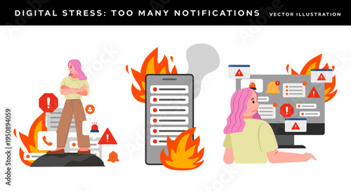 Digital stress and notification overload woman