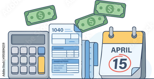 Tax Day deadline concept with 1040 form and calendar